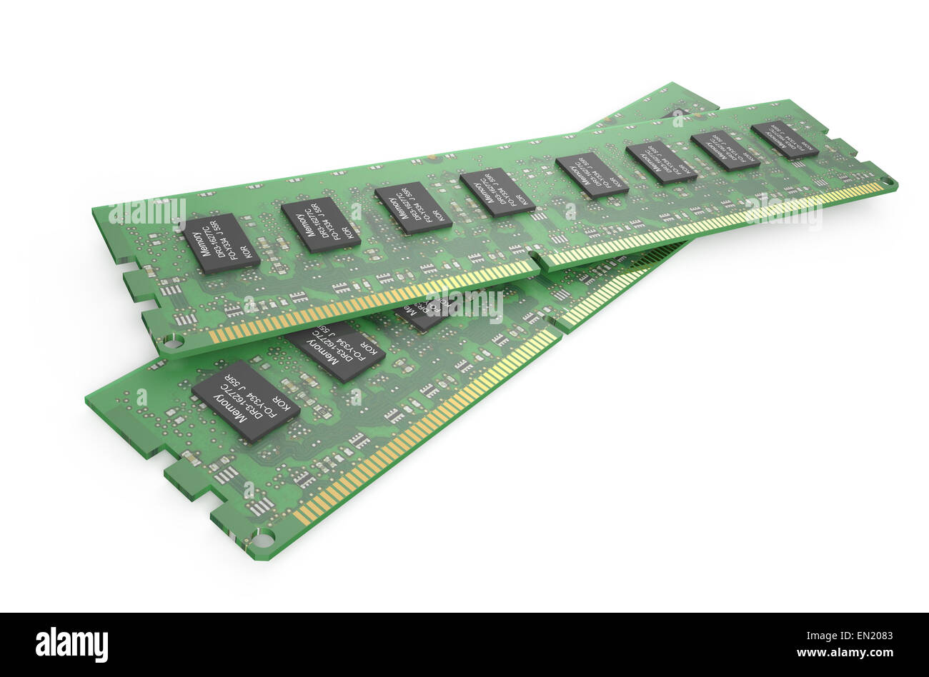 DDR3-Speicher-Module isoliert auf weißem Hintergrund Stockfoto