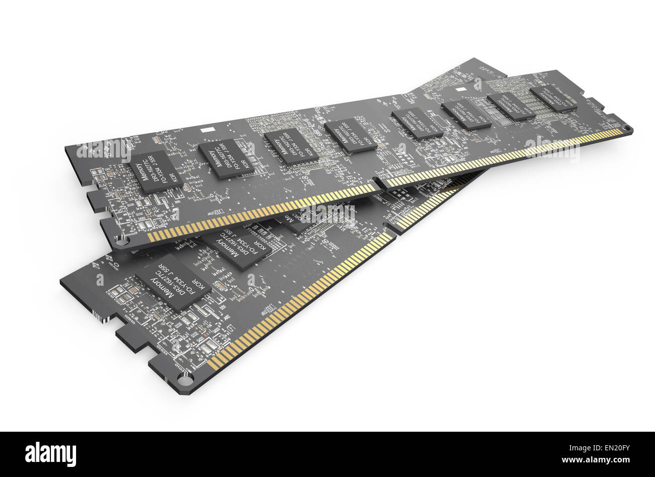 DDR3-Speicher-Module isoliert auf weißem Hintergrund Stockfoto