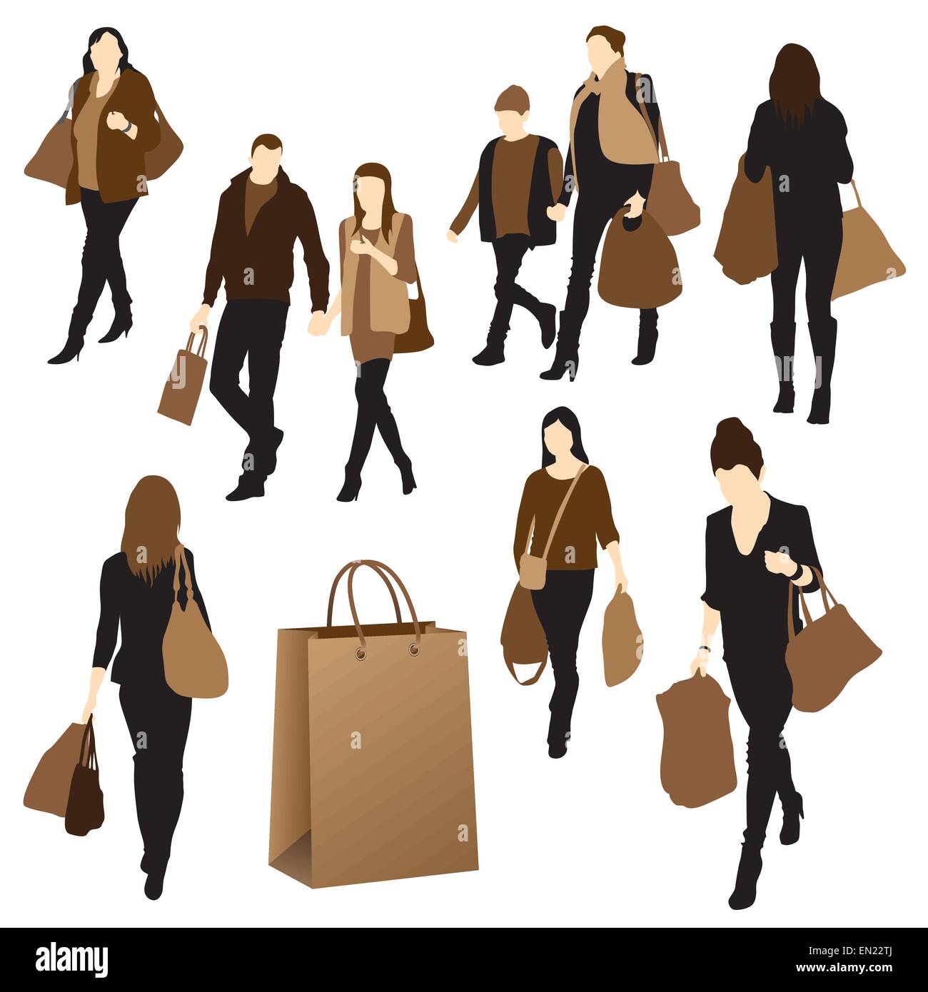 Silhouetten von Menschen mit Einkäufen. Vektor-illustration Stock Vektor