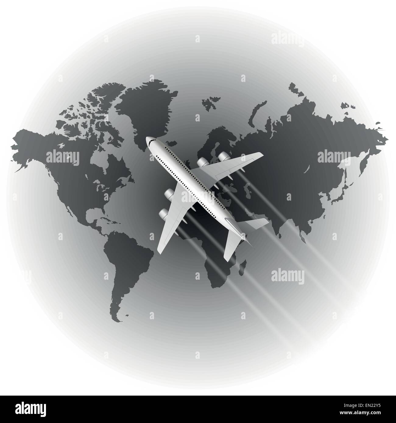 Flugzeug über die Weltkarte. Vektor-illustration Stock Vektor