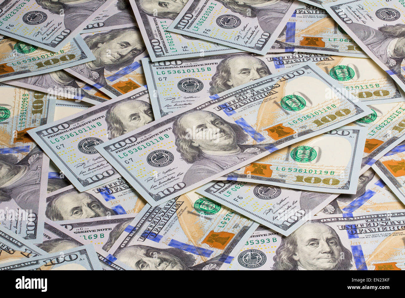 Viele hundert-Dollar-Banknoten Hintergrund Stockfoto