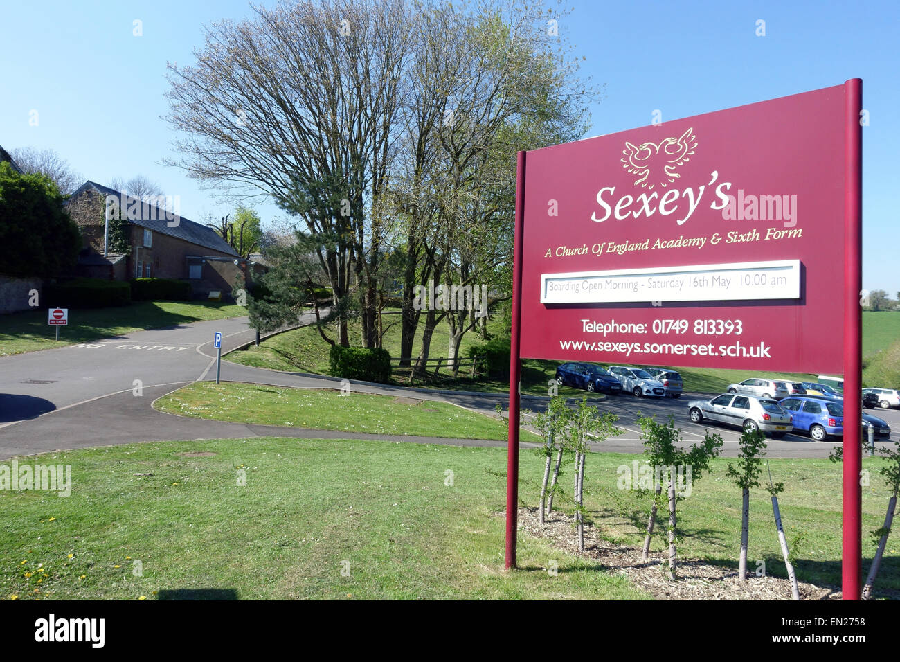 Eingang zum Sexeys Co-Educational Internat in Bruton, Somerset Stockfoto