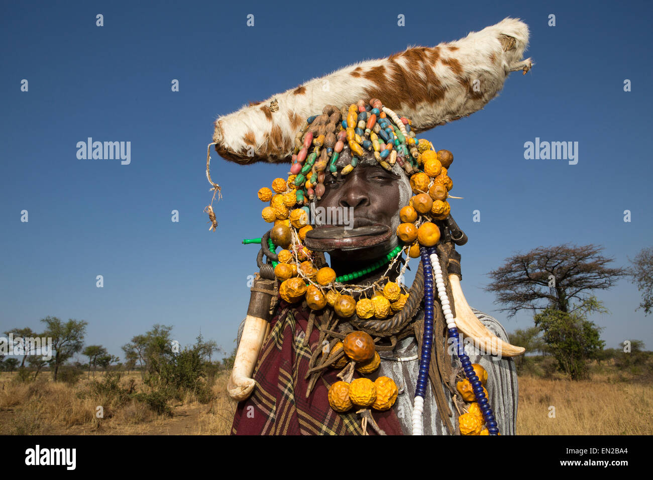 Stamm der Mursi im Süden Äthiopiens, Stockfoto