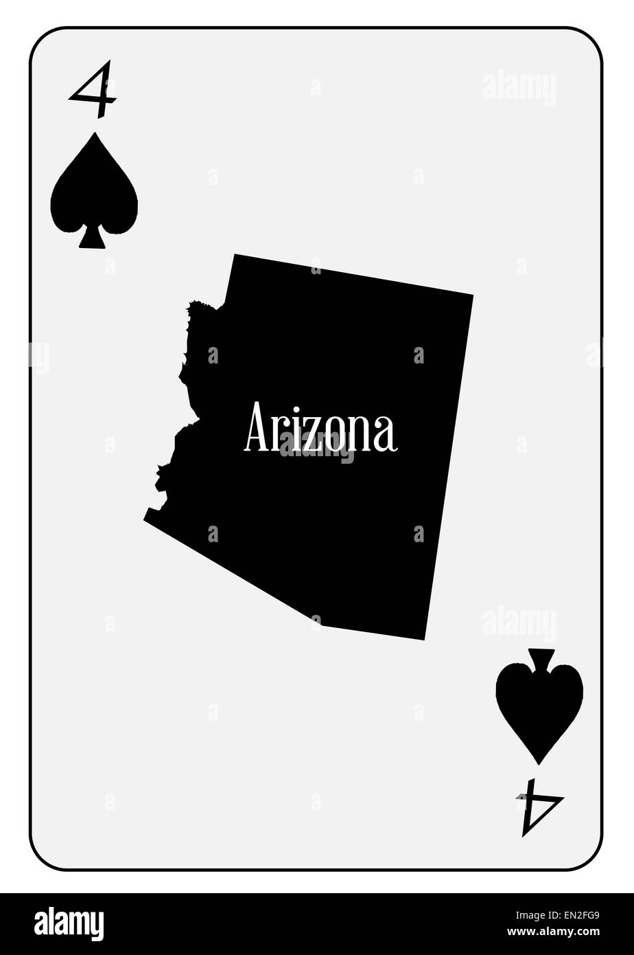 Der Umriß des Staates Arizona und verwendet als die 4 Pik Motiv in eine Spielkarte Stockfoto