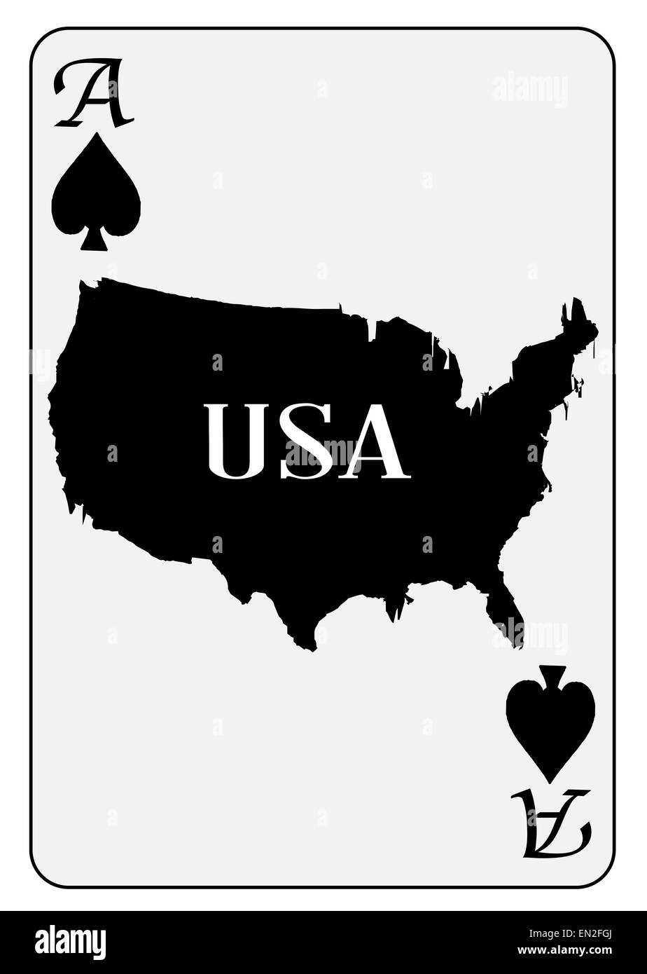 Der Umriß von der Vereinigte Staaten von Amerika als Pik Motiv in eine Spielkarte Ass Stockfoto