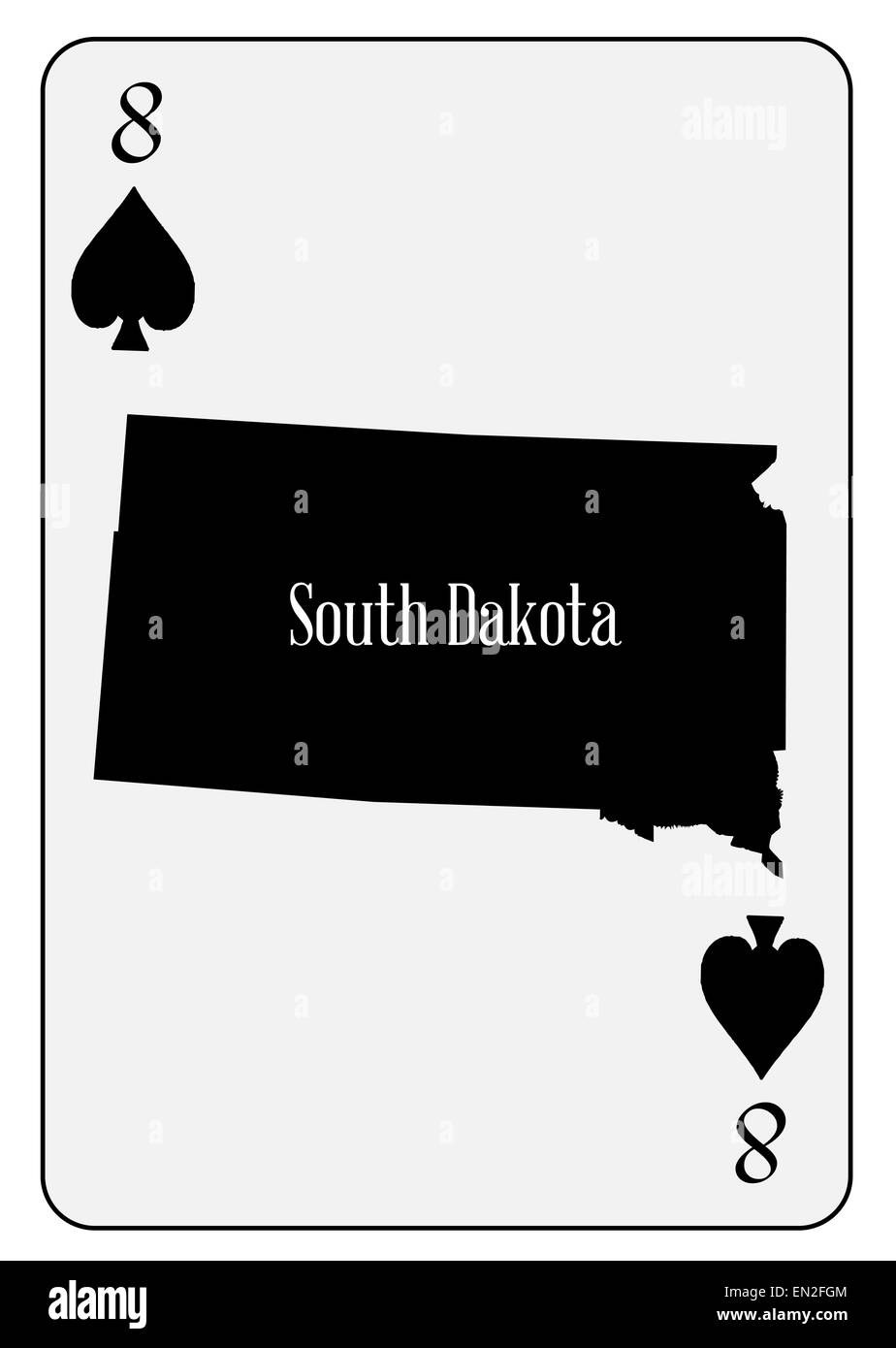 Der Umriß des Staates South Dakota und verwendet als die 8 Pik Motiv in eine Spielkarte Stockfoto