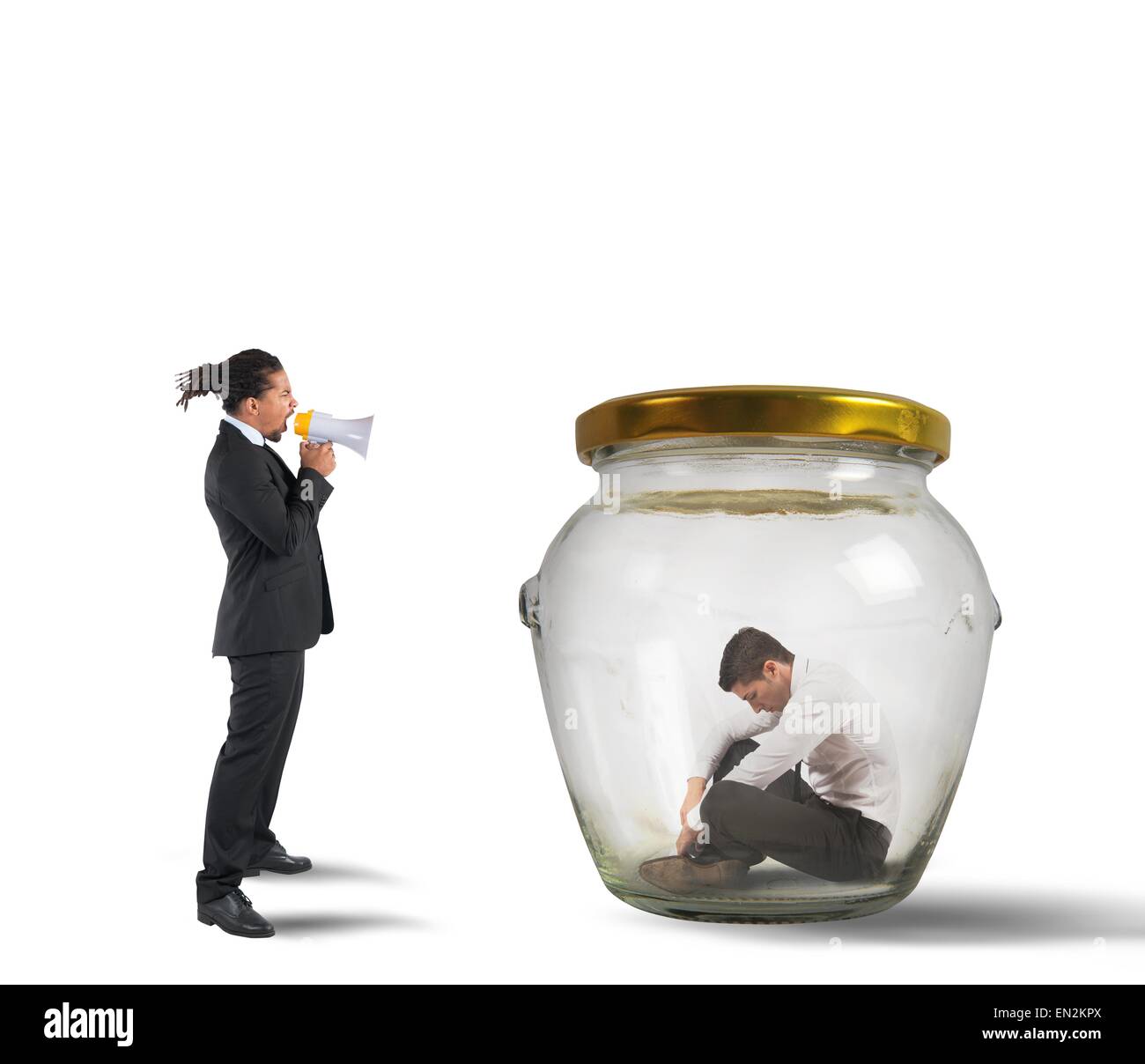 Manager schimpft und demütigt Stockfoto