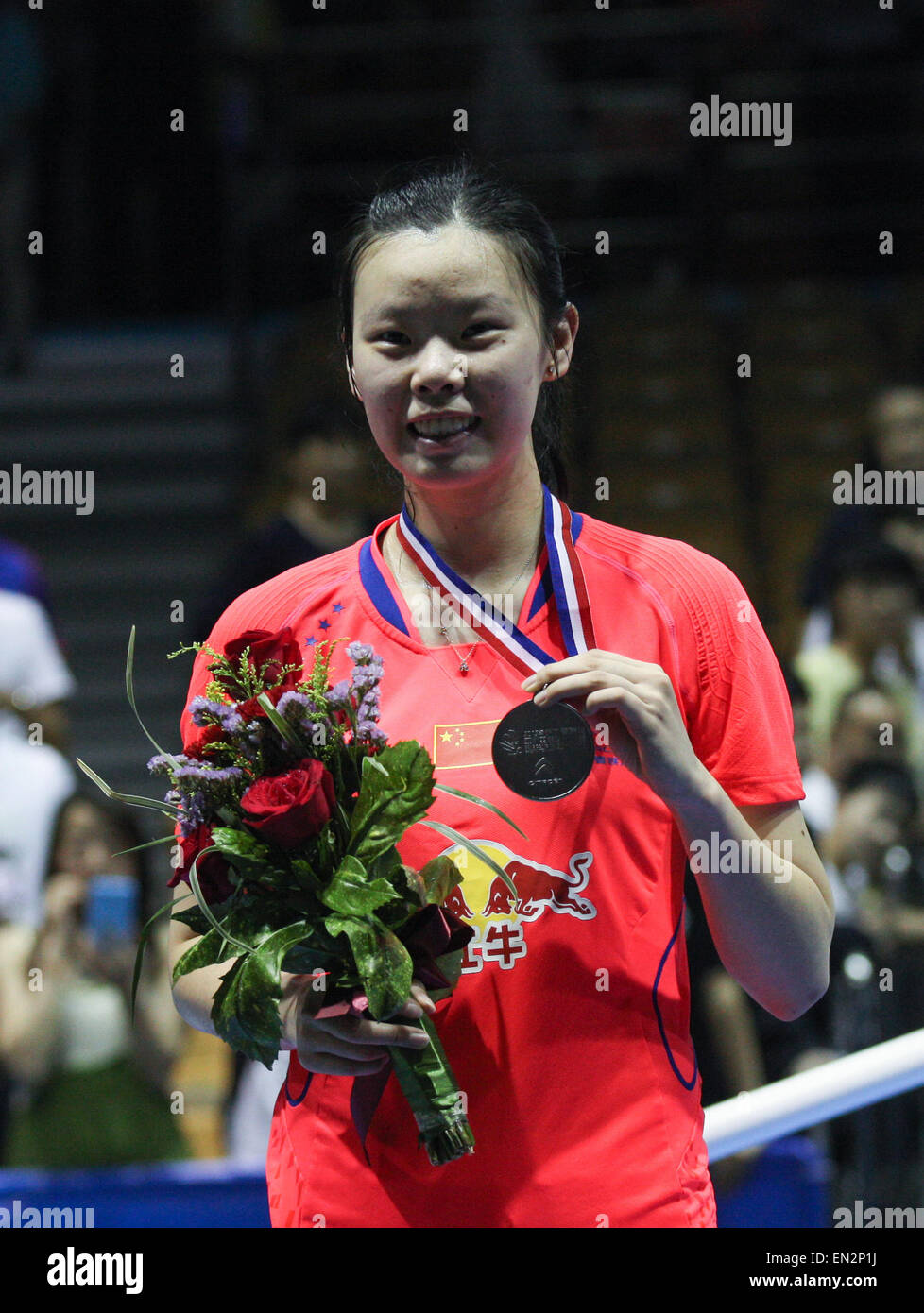 Dong Feng Citroen Badminton Asia Championships 2015 in Wuhan, China am 26. April 2015. Li Xuerui Chinas, zweiter Preisträger im Dameneinzel. Stockfoto