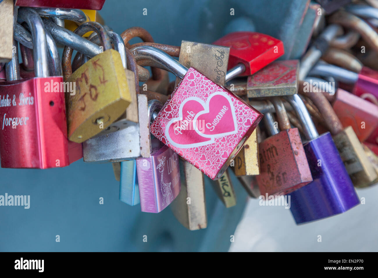 Schlösser der Liebe - Symbol für ewige Liebe und Freundschaft Stockfoto