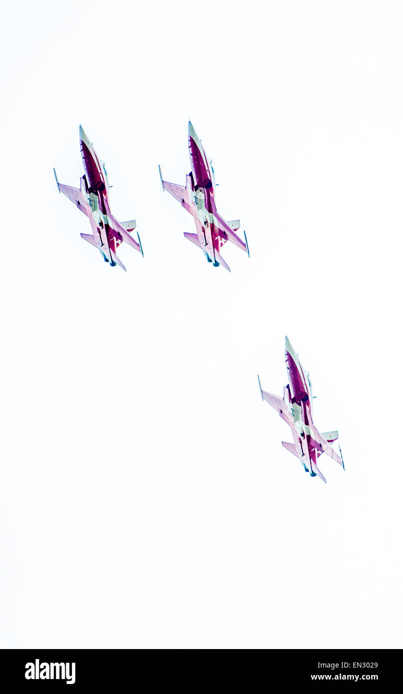 Drei Schweizer Luftwaffe F-5E Tiger II Kämpfer Stockfoto