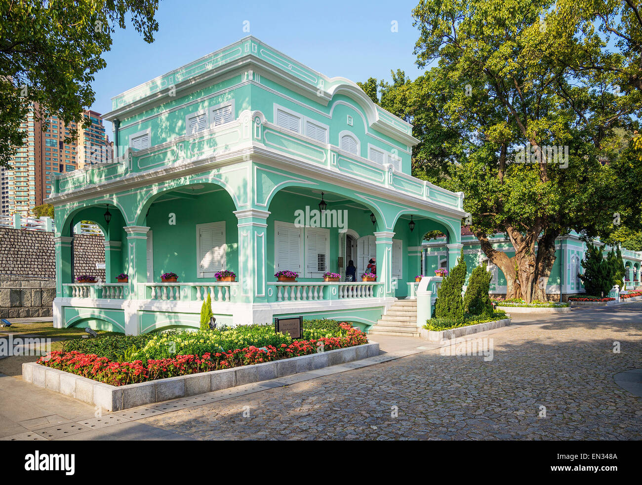 bunte Haus im portugiesischen Stil in Taipa Macau china Stockfoto