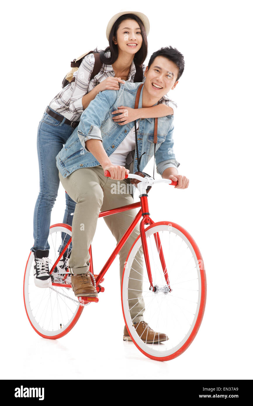 Junge Paare, mit dem Fahrrad reisen Stockfoto