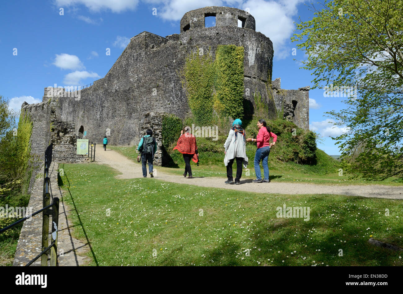 Gruppe von Menschen, die zu Fuß in Dynefwr Burg Llandeilo Carmarthenshire Wales Cymru Uk GB Stockfoto