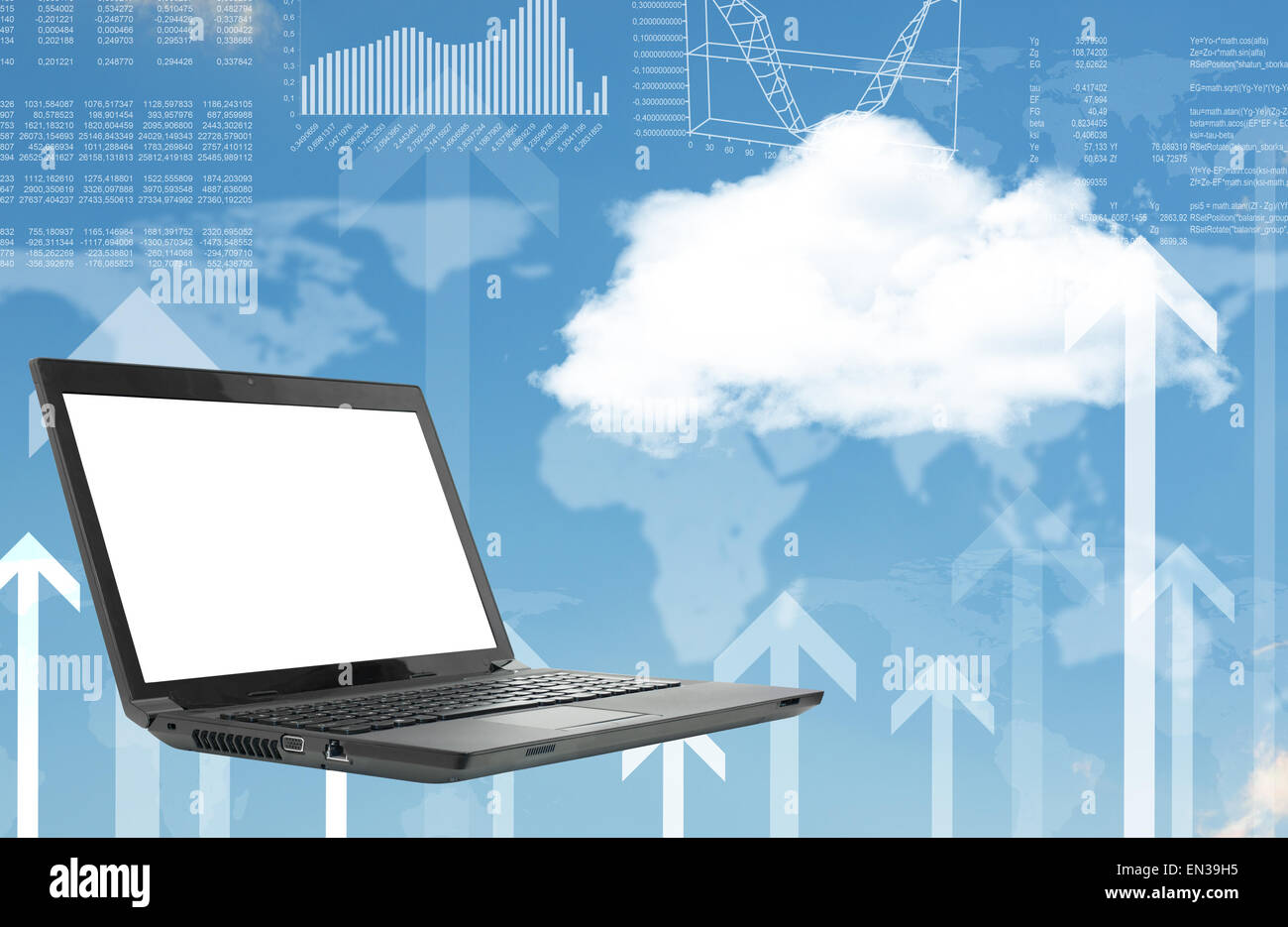 Laptop auf abstrakten Hintergrund mit Grahical charts Stockfoto