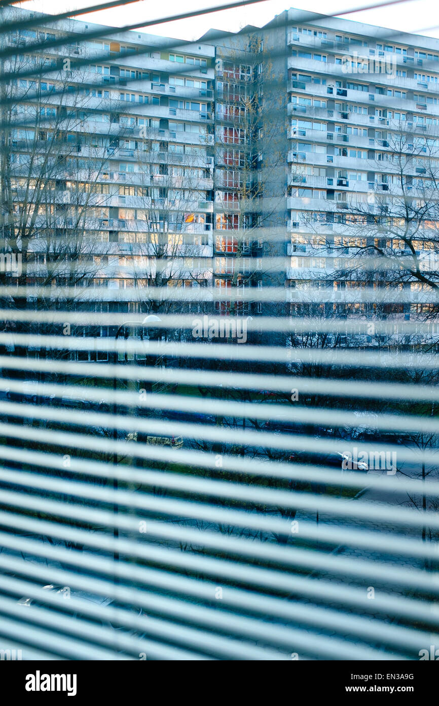 Wohnblocks, gesehen von hinten Jalousien, Katowice, Polen Stockfoto