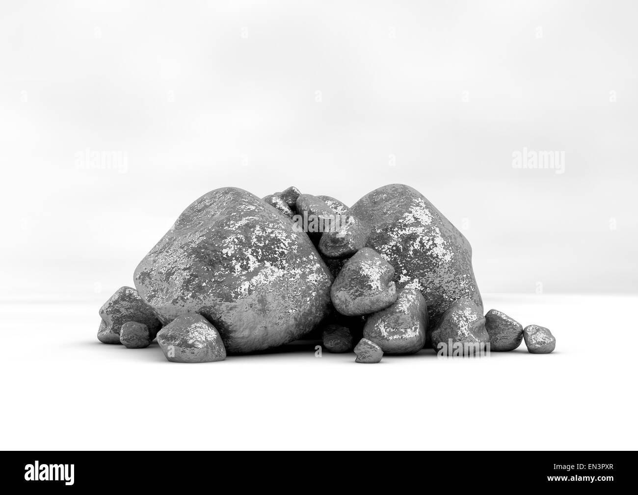 Eine Sammlung von Platin-Nuggets auf einem isolierten weißen Studio-Hintergrund Stockfoto