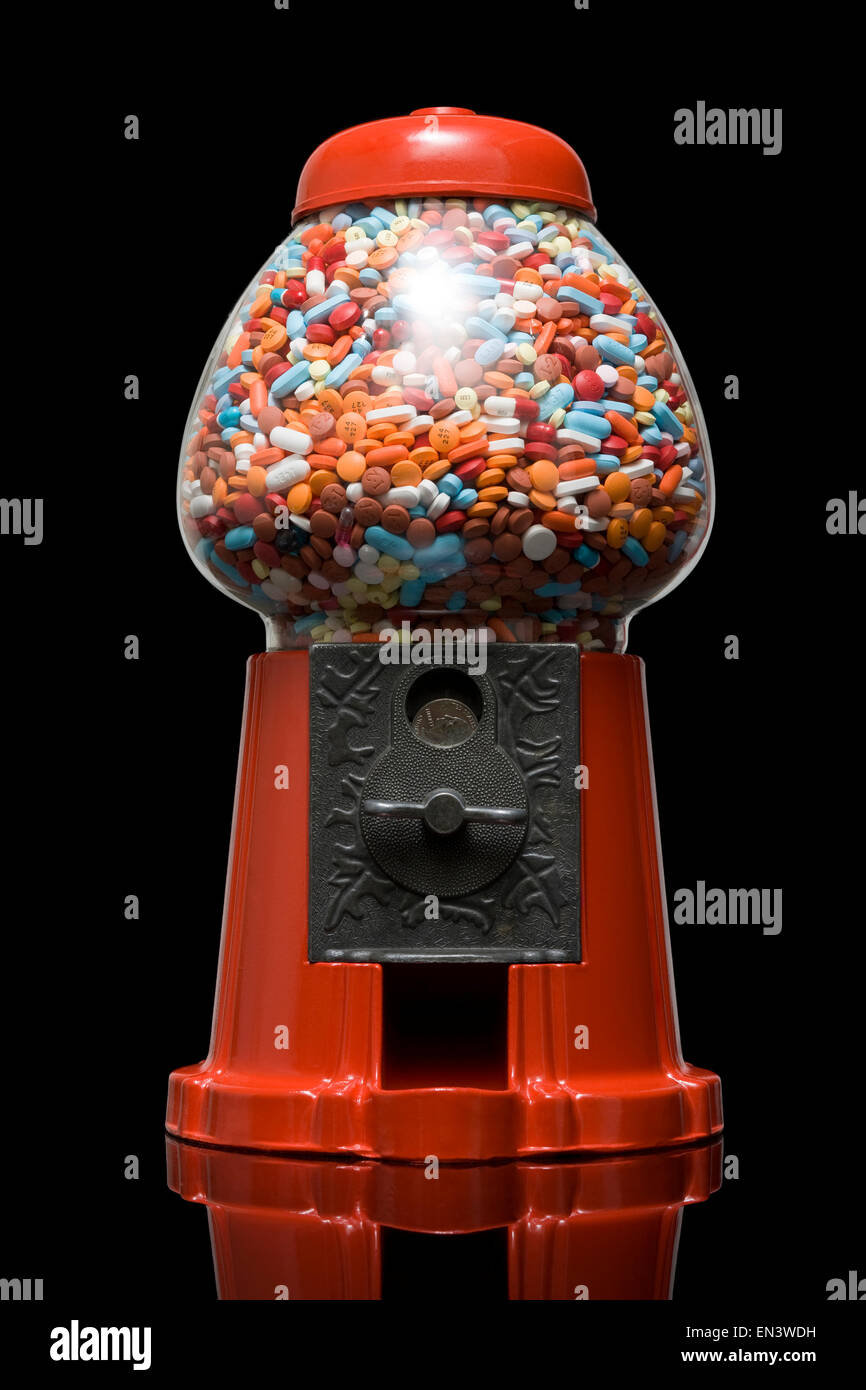 Gumball machine voller Pillen Stockfoto