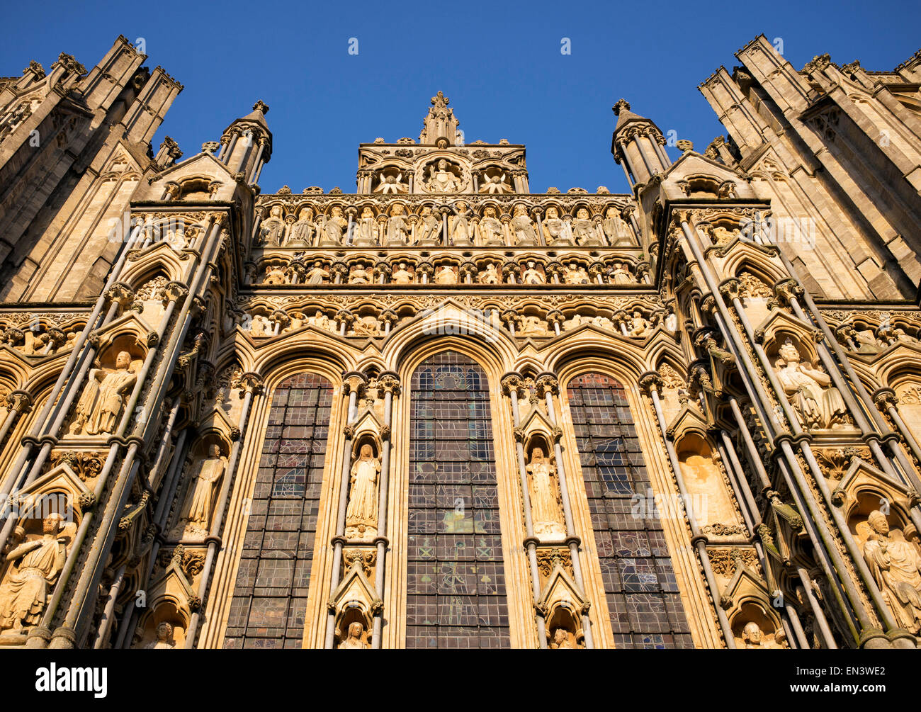 Wells Cathedral Architektur in der späten Nachmittag Sonne. Somerset, England Stockfoto