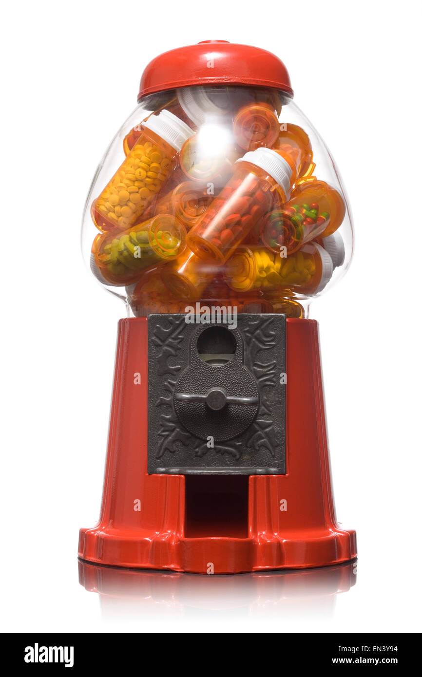 Gumball machine voller Pillen Stockfoto