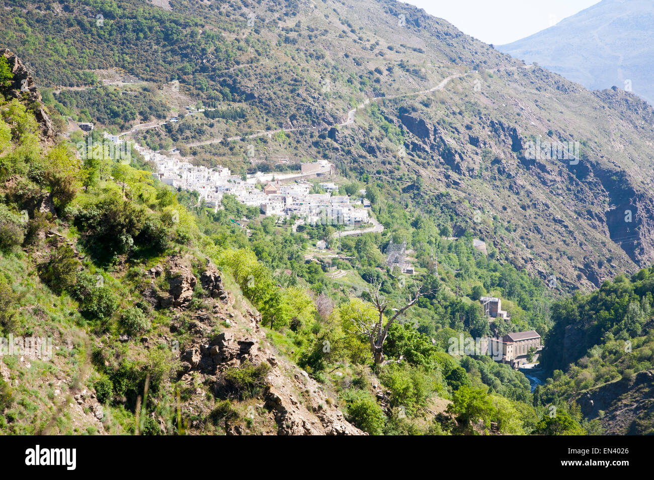 Dorf Pampaneria, hohe Alpujarras, Sierra Nevada, Provinz Granada, Spanien weiß getüncht Stockfoto