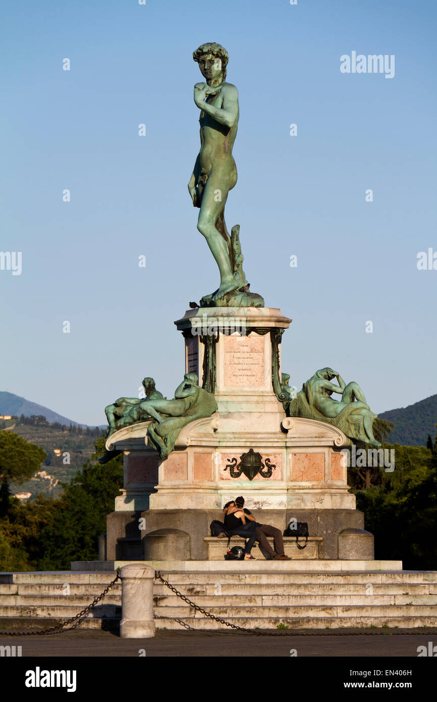 Italien, Florenz, Statue von David am Piazzale Michelangelo Stockfoto