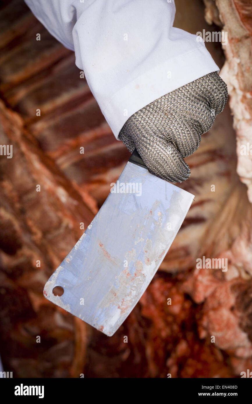 Detailansicht der Fleischermesser Stockfoto