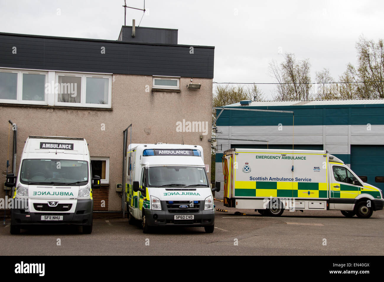 Die NHS schottischer Krankenwagen-Service Osten Zentraldepot befindet sich am 76 West School Road in Dundee, Großbritannien Stockfoto