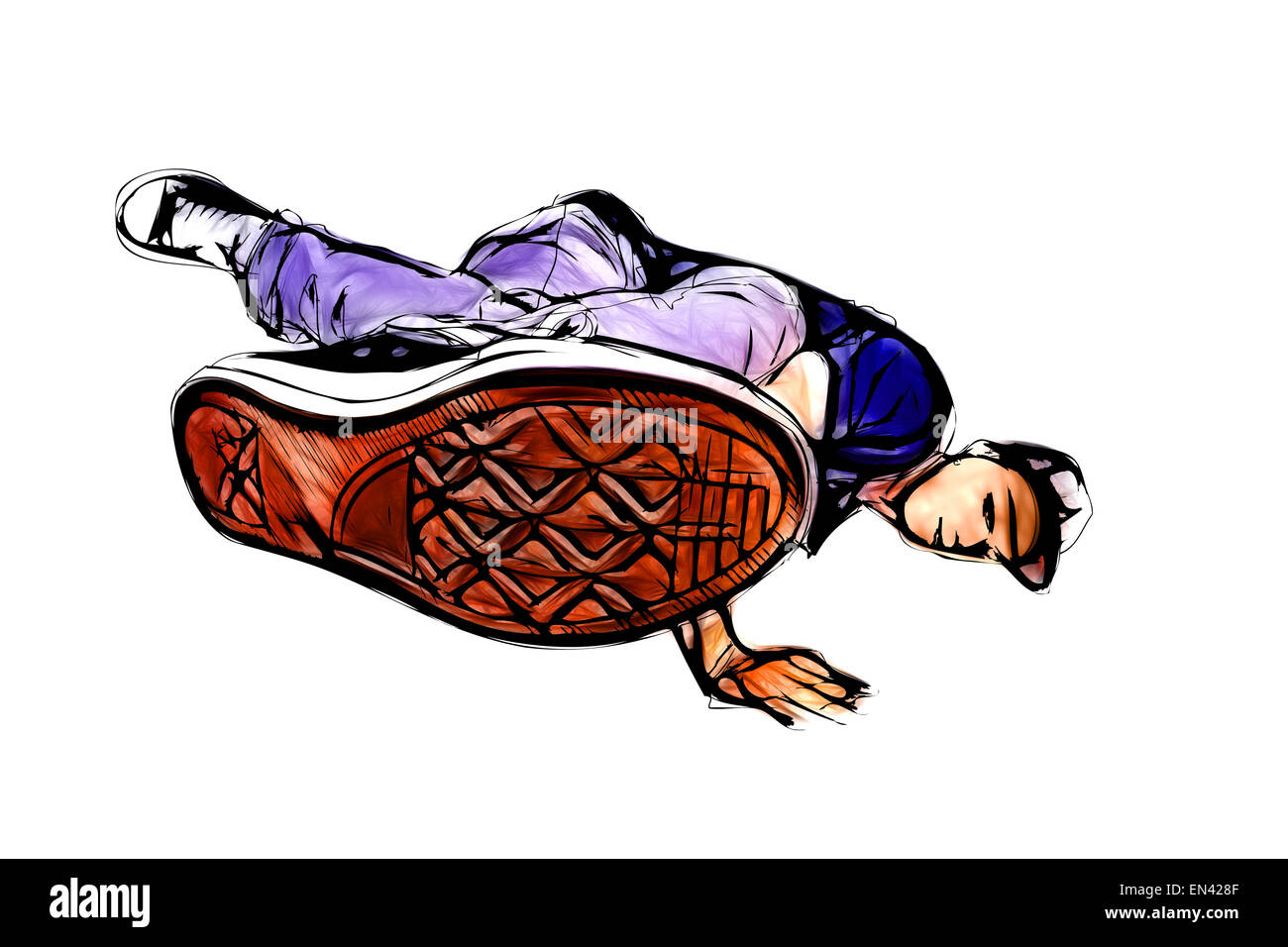 Breakdancer Abbildung auf weißem Hintergrund Stockfoto