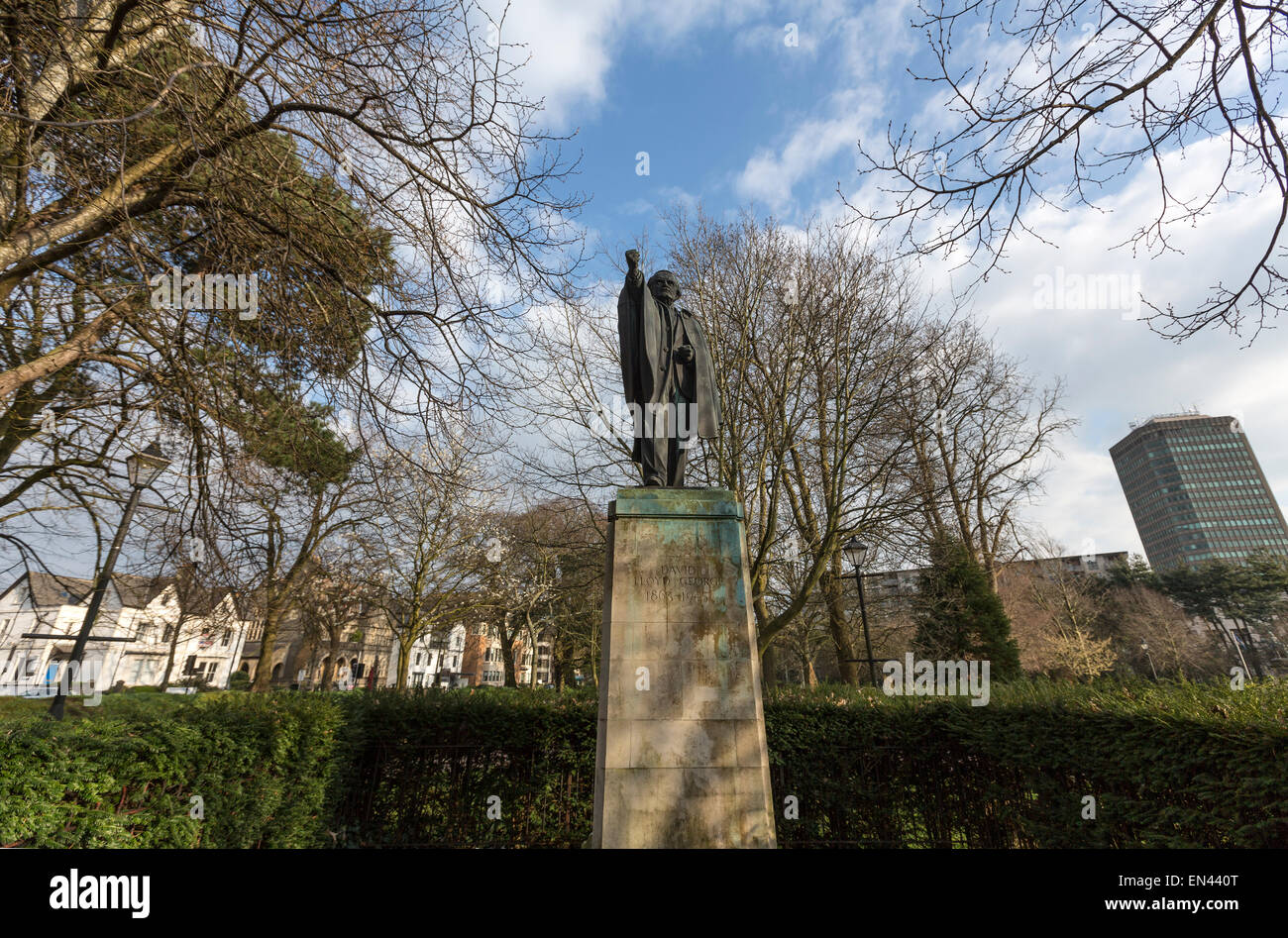 David Lloyd George Statue von Michael Rizzello, Gorsedd Gärten. Cathays Park, Cardiff Stockfoto