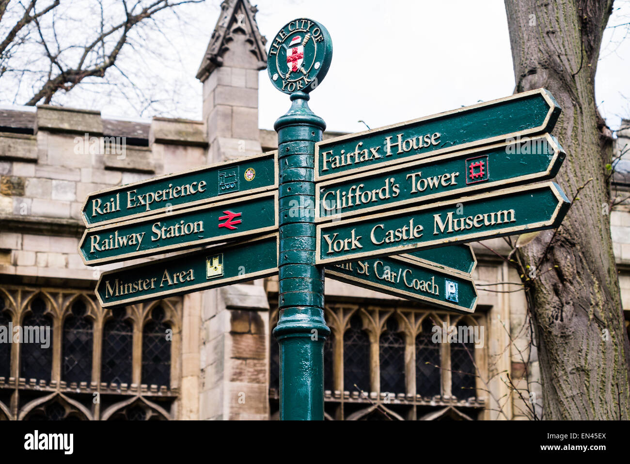 Touristische Attraktionen Wegweiser, York, England, UK Stockfoto