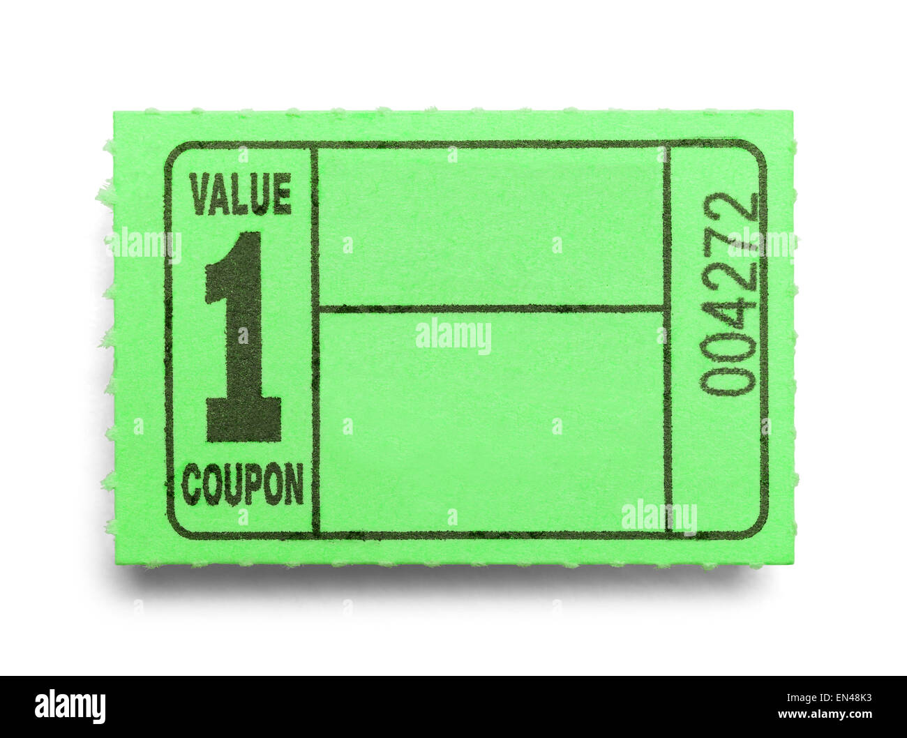 Kleine grüne Gutschein Ticket isoliert auf einem weißen Hintergrund. Stockfoto