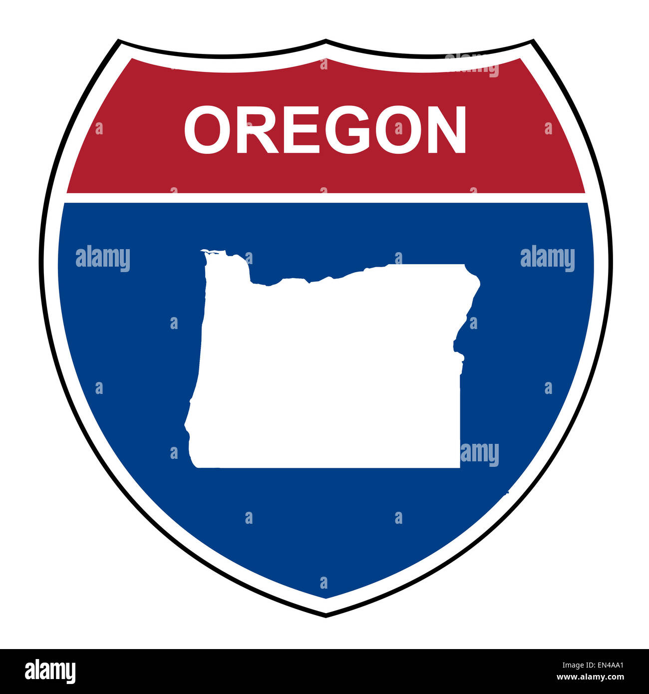 Oregon amerikanischen interstate-Highway-Straße-Schild auf einem weißen Hintergrund isoliert. Stockfoto