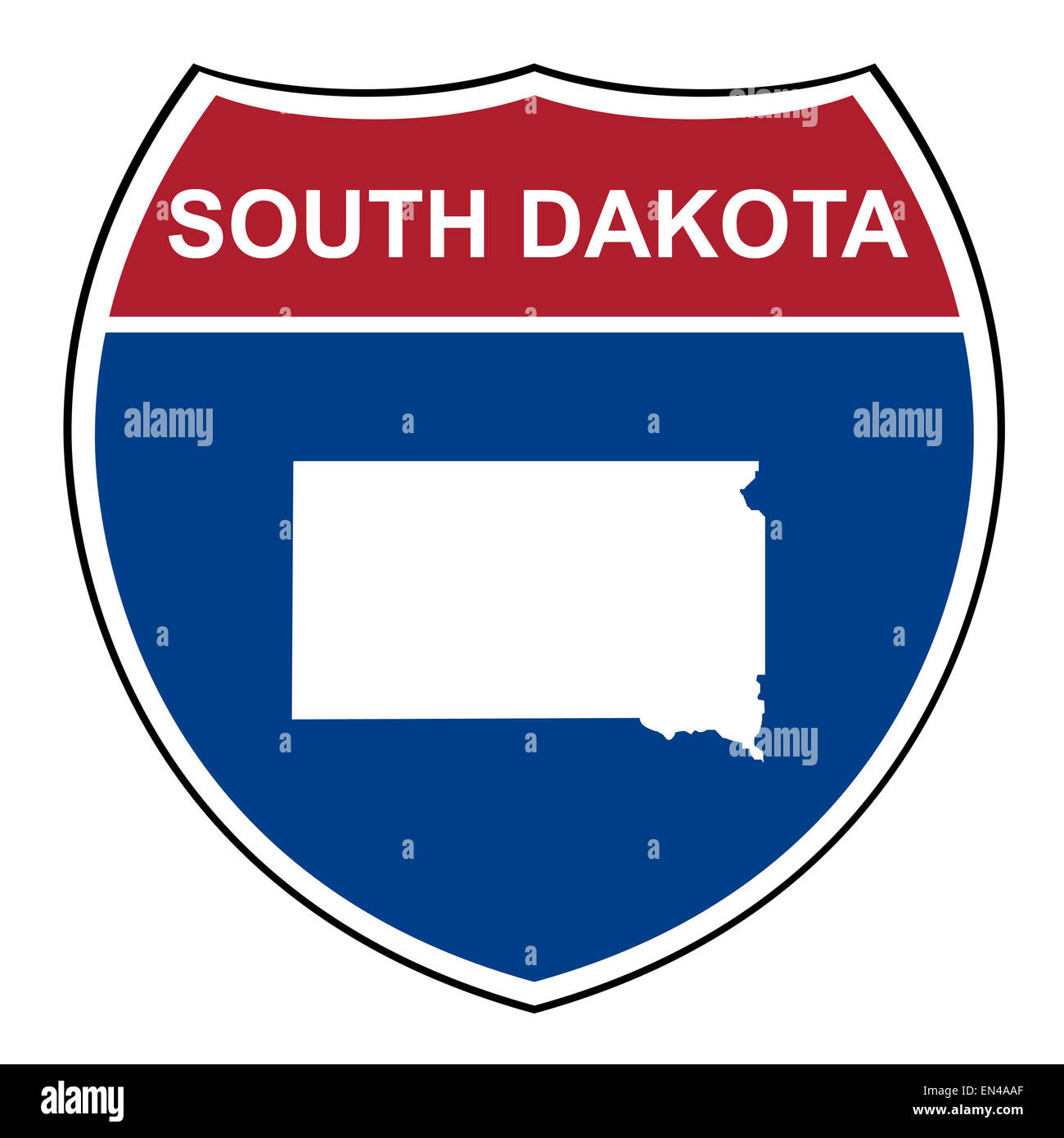 South Dakota amerikanischen interstate-Highway-Straße-Schild auf einem weißen Hintergrund isoliert. Stockfoto