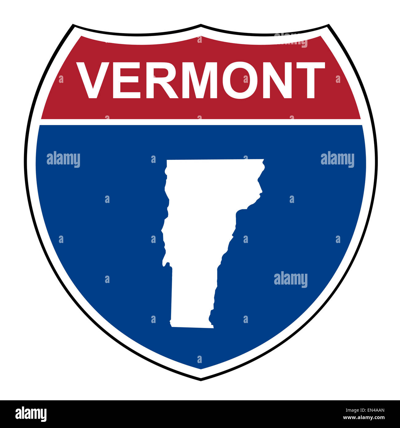 Vermont amerikanischen interstate-Highway-Straße-Schild auf einem weißen Hintergrund isoliert. Stockfoto