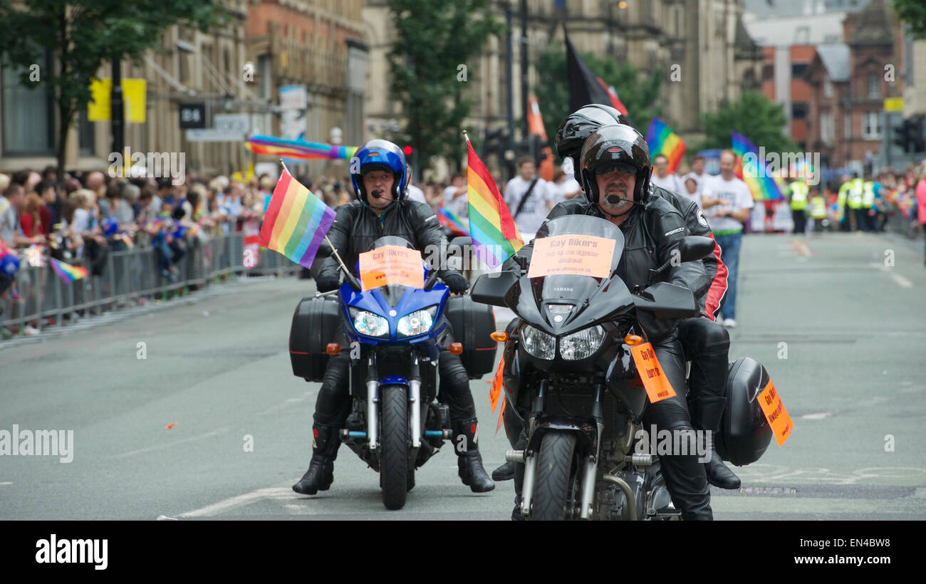 Manchester-Pride-Parade: Gay Biker Stockfoto