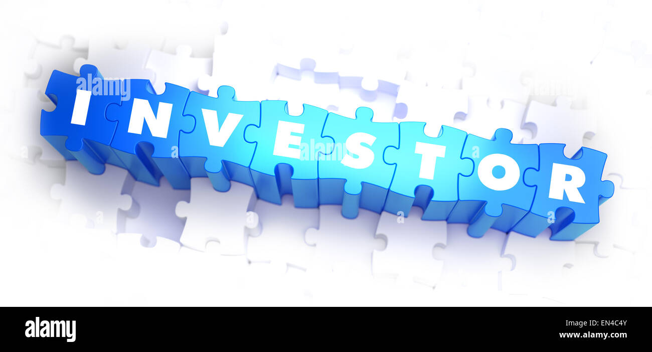 Investor - Rätsel weiß Wort auf blau. Stockfoto