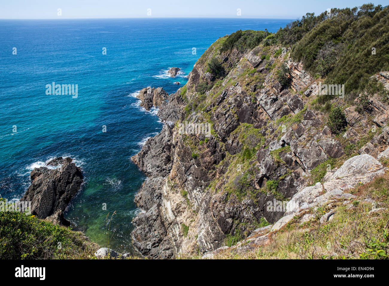Felsvorsprung am Bennetts Kopf Lookout, Forster, New South Wales Australien Stockfoto