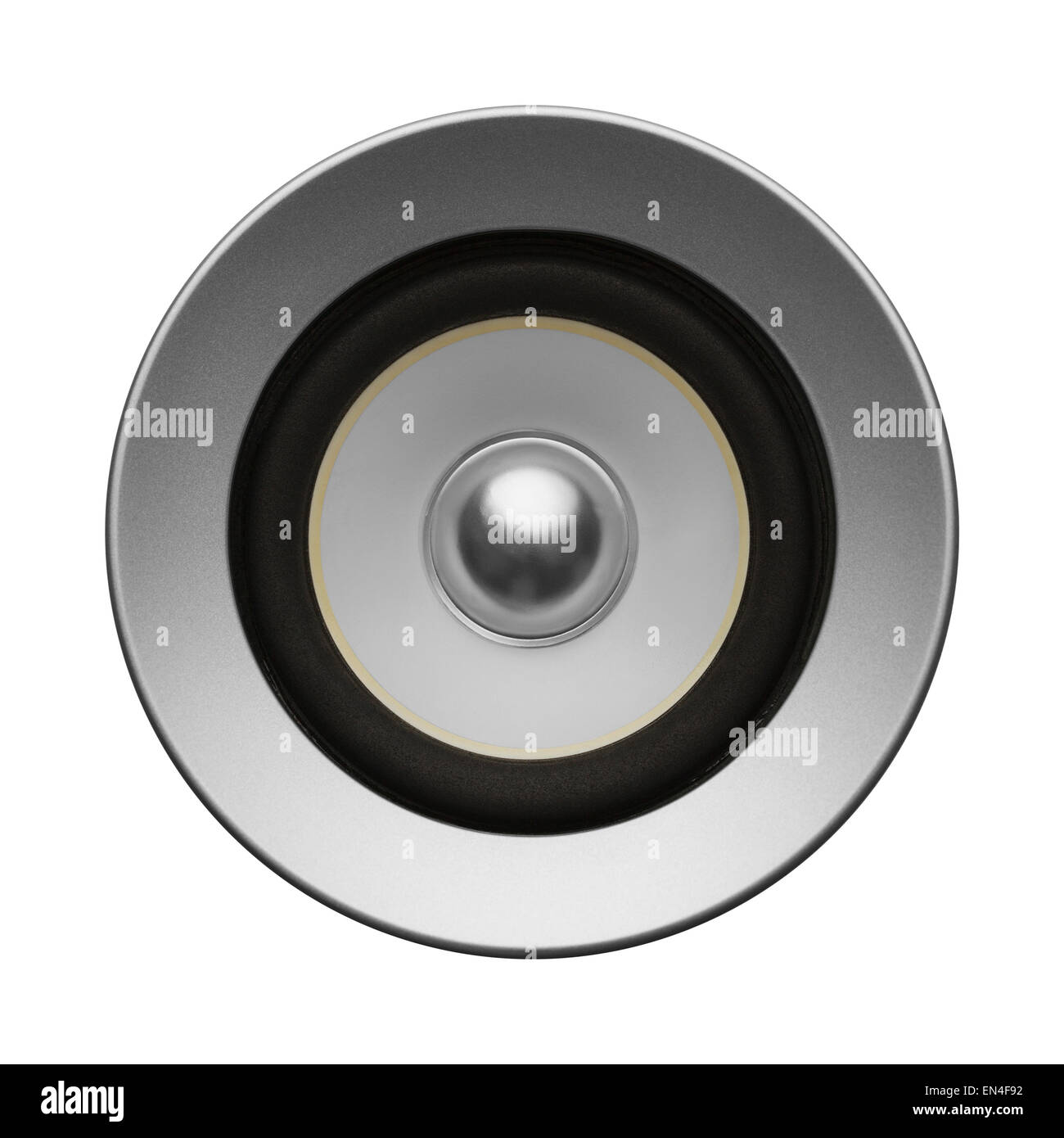 Einzelne Silber und grau Audio Lautsprecher, Isolated on White Background. Stockfoto