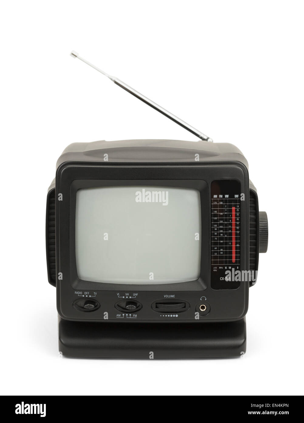 Kleine schwarze TV mit Antenne, Isolated on White Background. Stockfoto