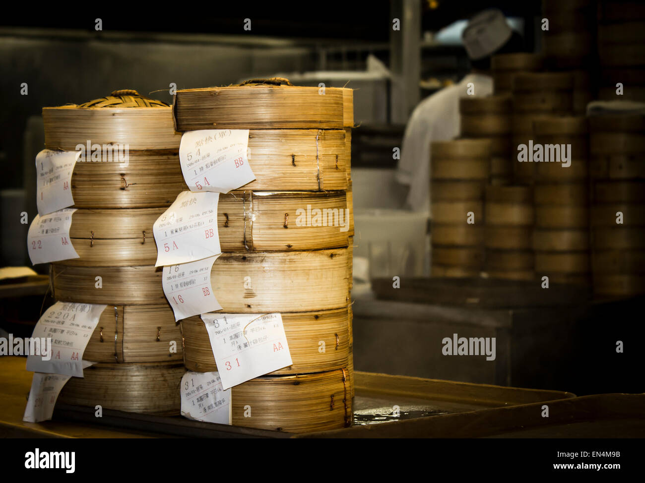 Dim-Sum Bambuskörben Stockfoto