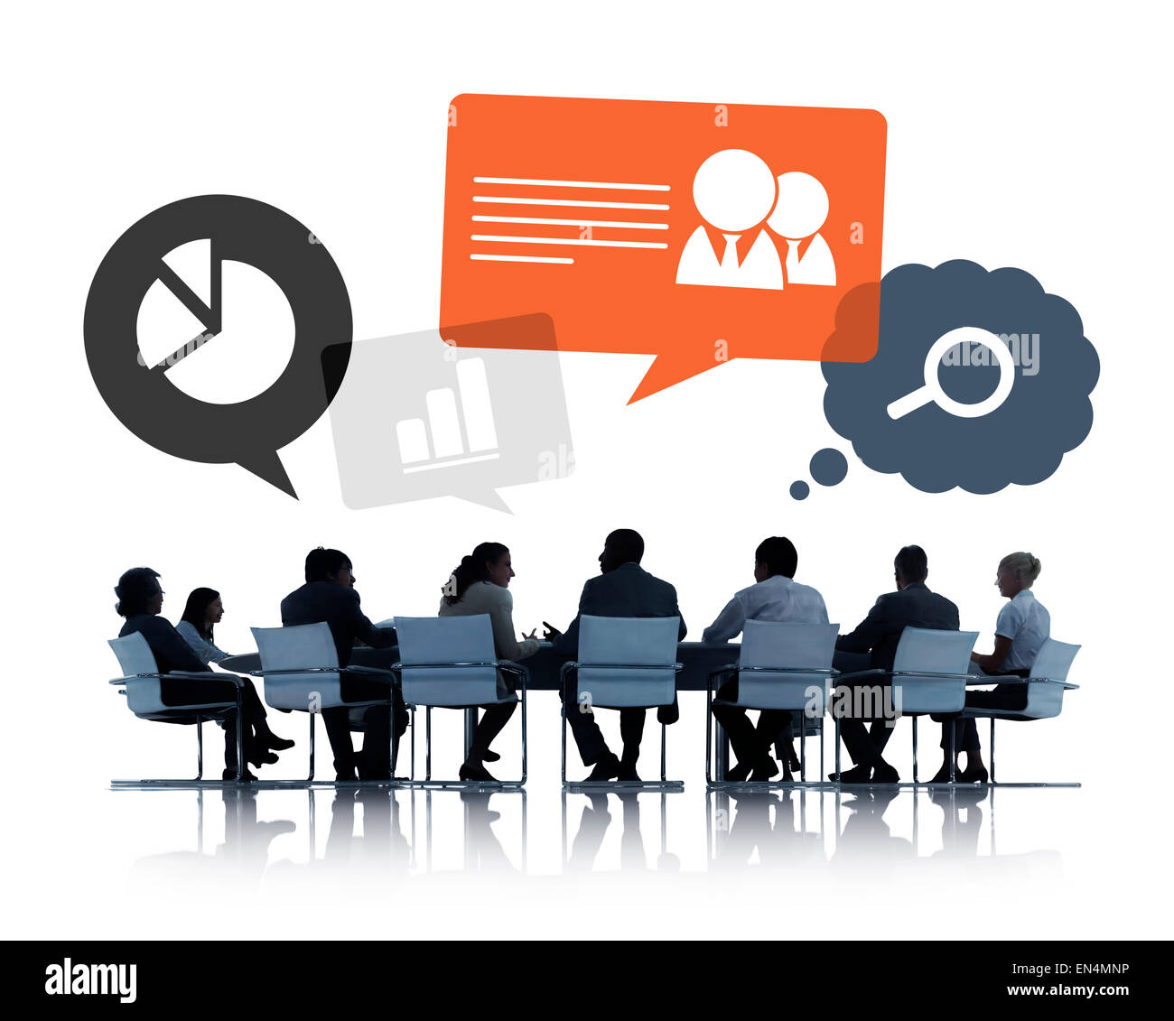 Silhouetten von Geschäftsleuten, die Diskussion über Teamwork Stockfoto