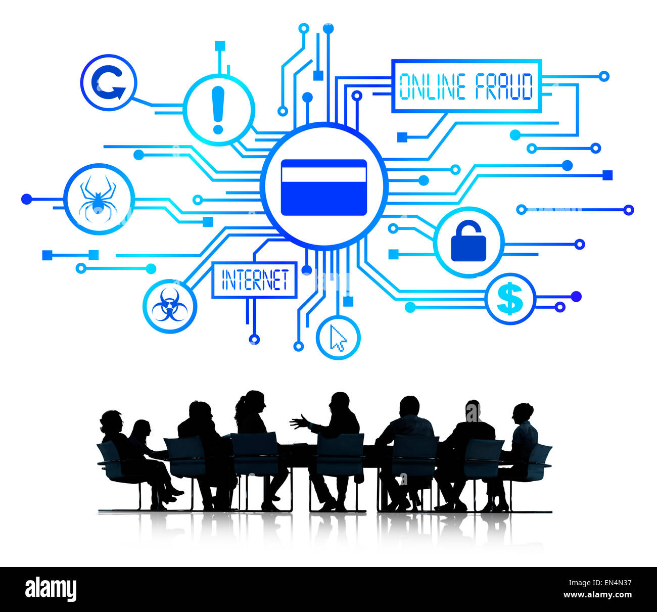 Gruppe von Corporate Menschen, die eine Sitzung über Online-Betrug Stockfoto