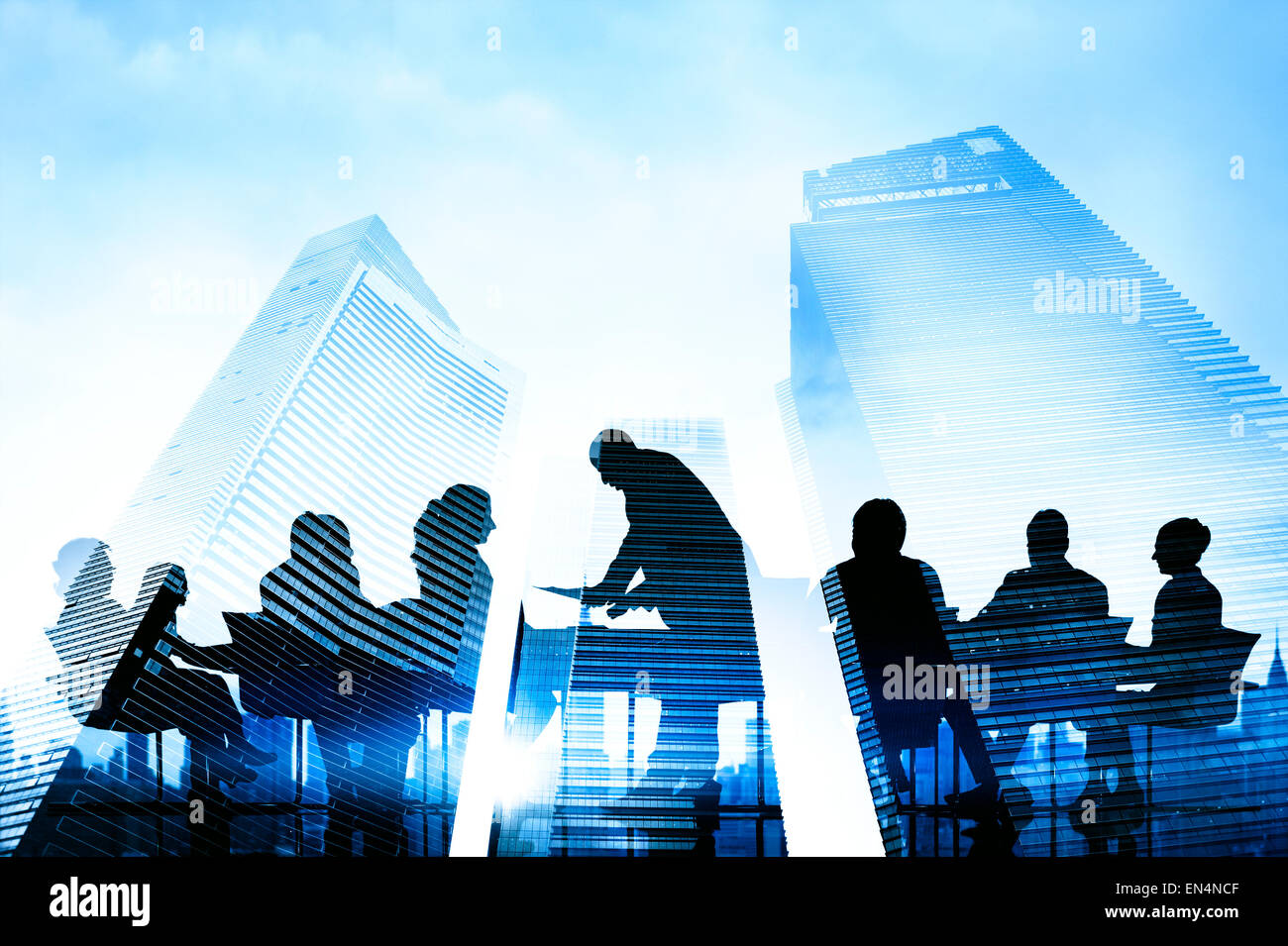 Silhouette-Gruppe von Menschen treffen Geschäftskonzept Stockfoto