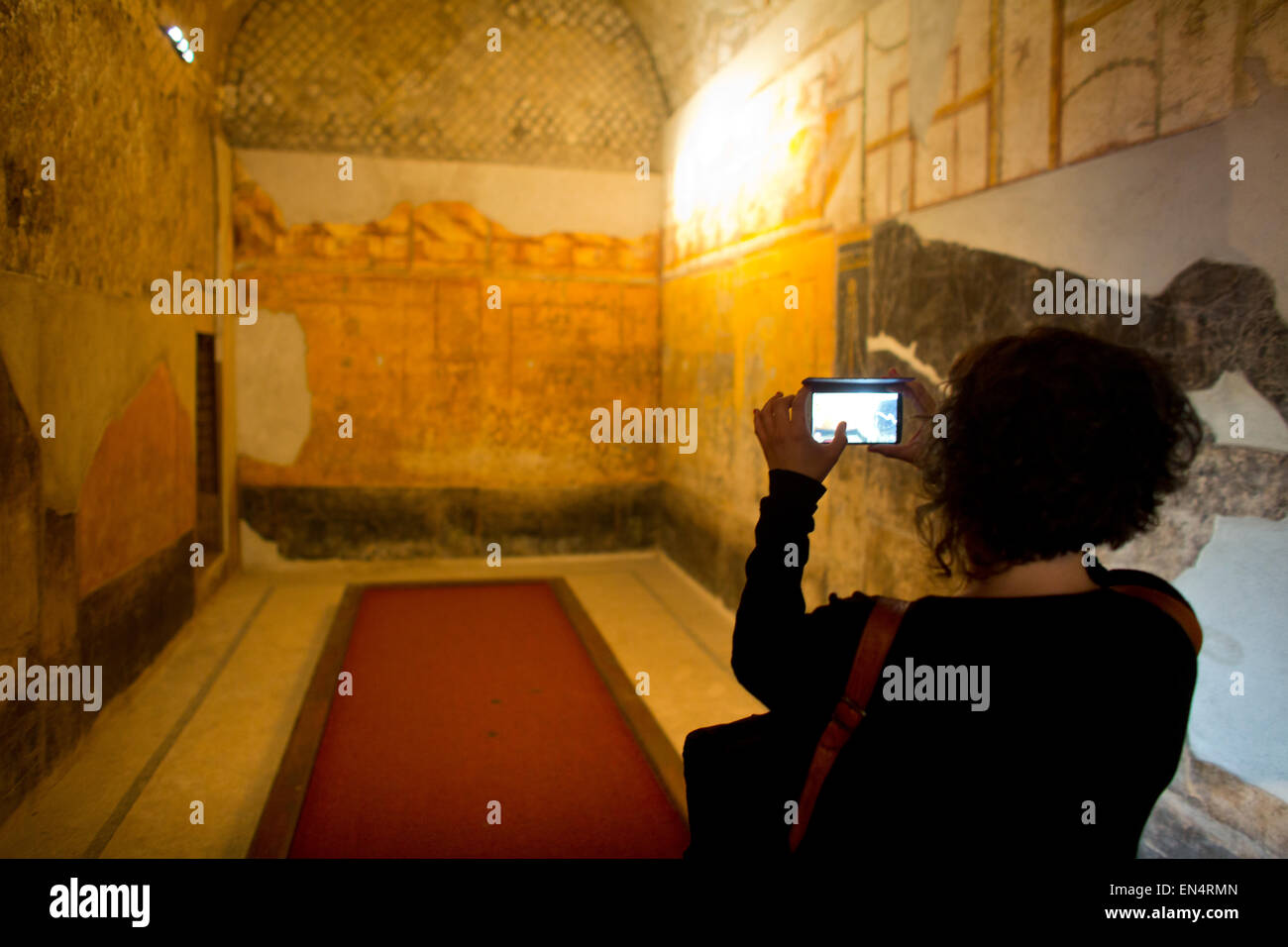 Vor fast 2.000 Jahren wurde die Stadt Pompeji von einem Ausbruch des Vesuv zerstört. 20.000 Einwohner von Pompeji und Herculaneum 4.000 Bürger starben. Stockfoto