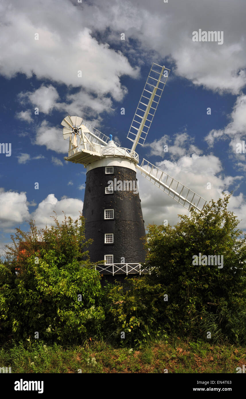 Windmühle in Burnham Overy Staithe an der North Norfolk-Küste. Jetzt als Ferienhaus genutzt. Stockfoto