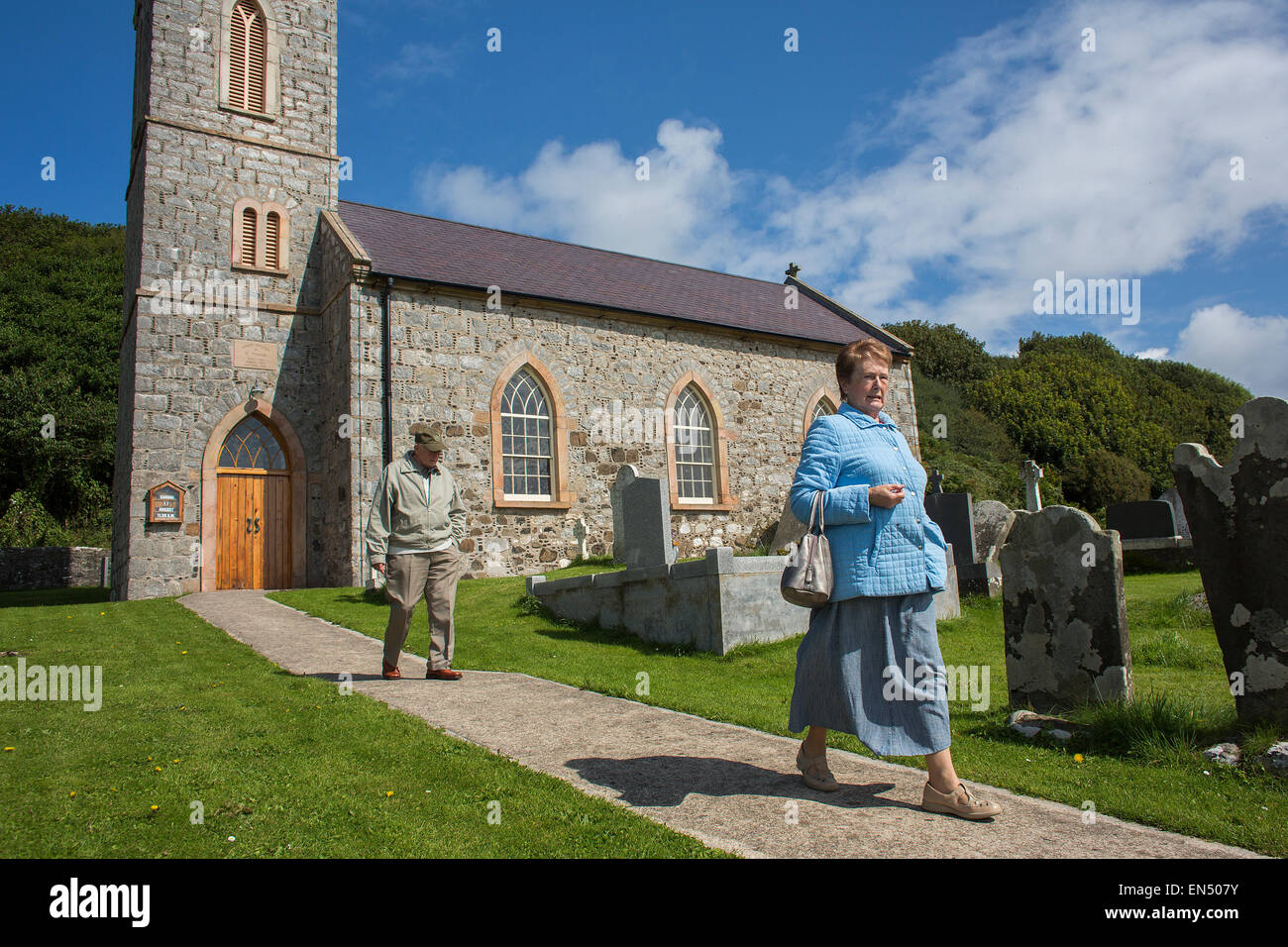 katholische Kirche auf Cathlin Insel, Nordirland Stockfoto