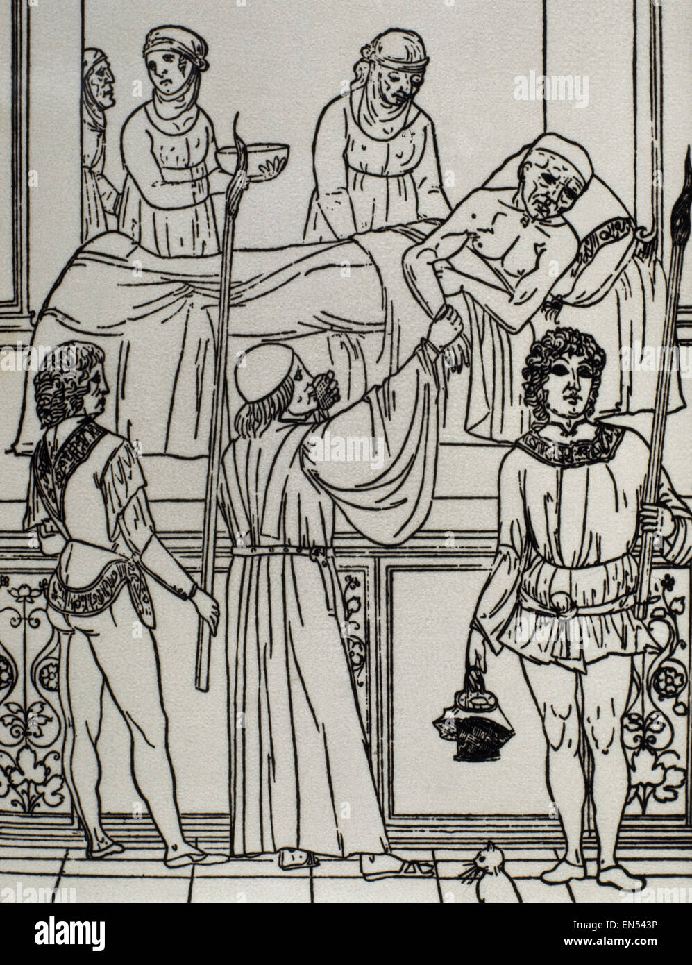 Schwarze Tod. Arzt einen Patienten besuchen. Fascilulus Medicinae von Johannes (D.C. 1490). 15. Jahrhundert-Gravur. Italienische Schule. Stockfoto
