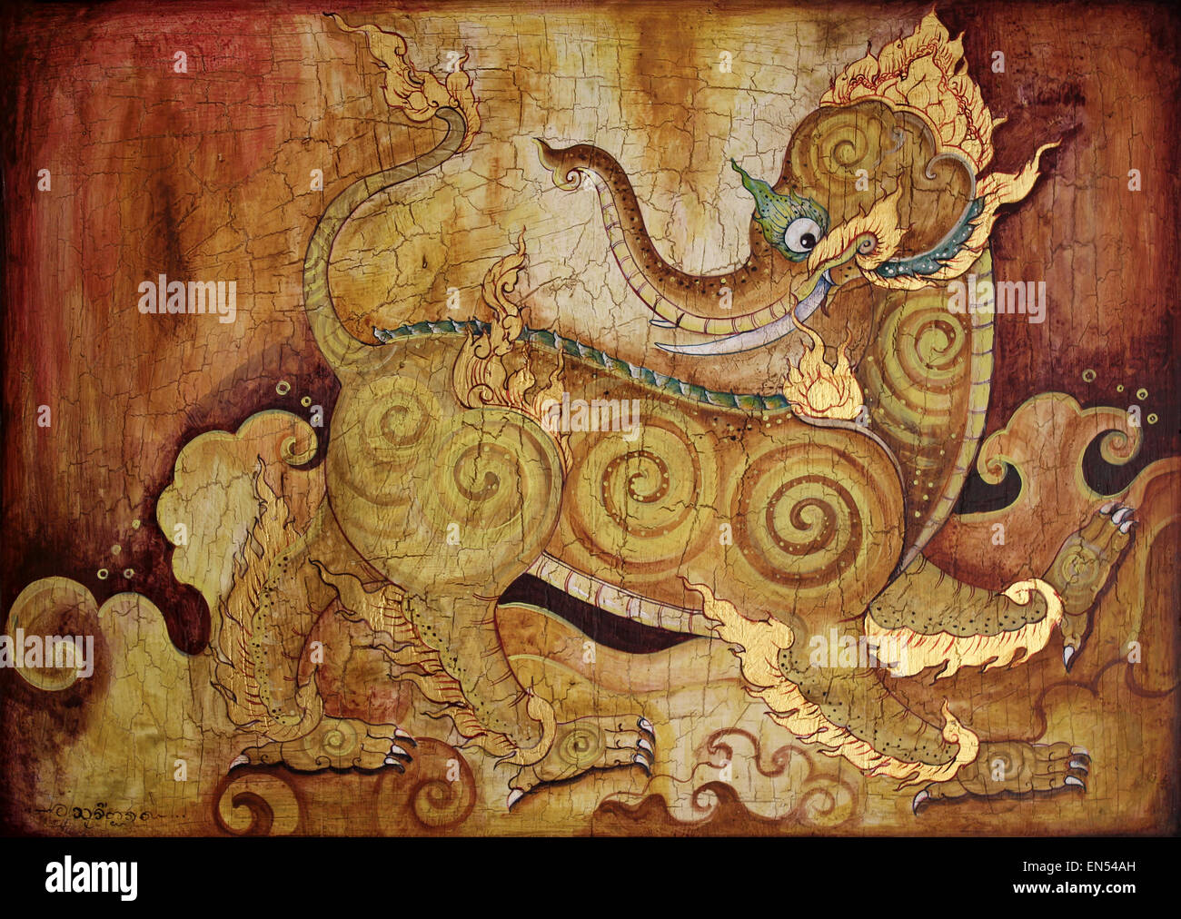 Kodchasri - das thailändische Fabelwesen mit einem Körper eines Löwen und den Kopf eines Elefanten Stockfoto
