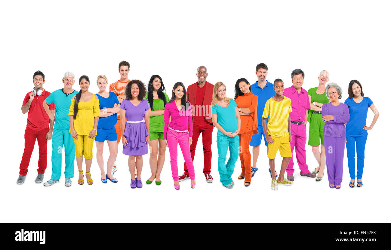 Vielfalt des Lebens: große Gruppe von verschiedenen multi-ethnischen Menschen. Stockfoto