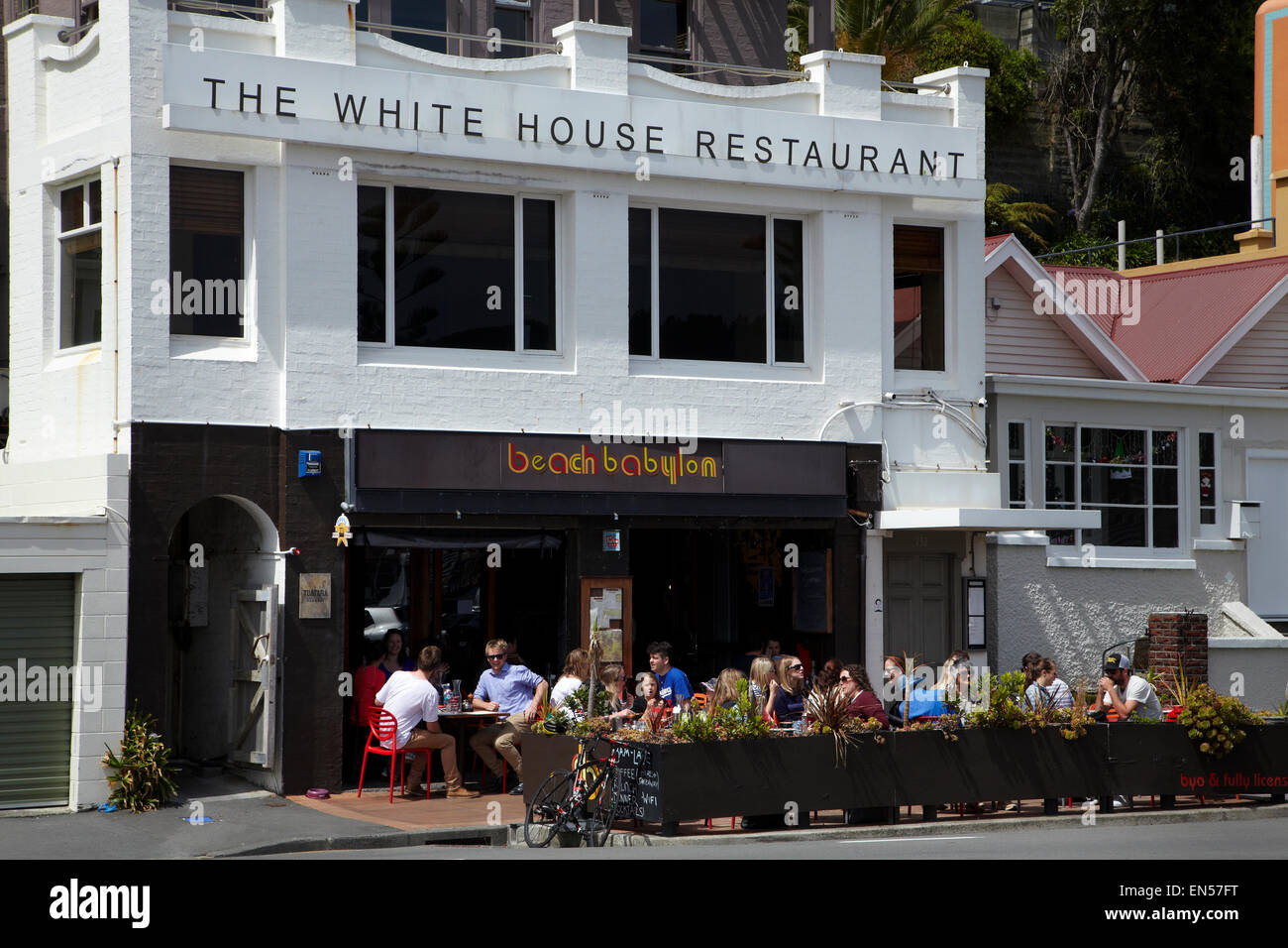 Das White House Restaurant, Oriental Bay, Wellington, Nordinsel, Neuseeland Stockfoto